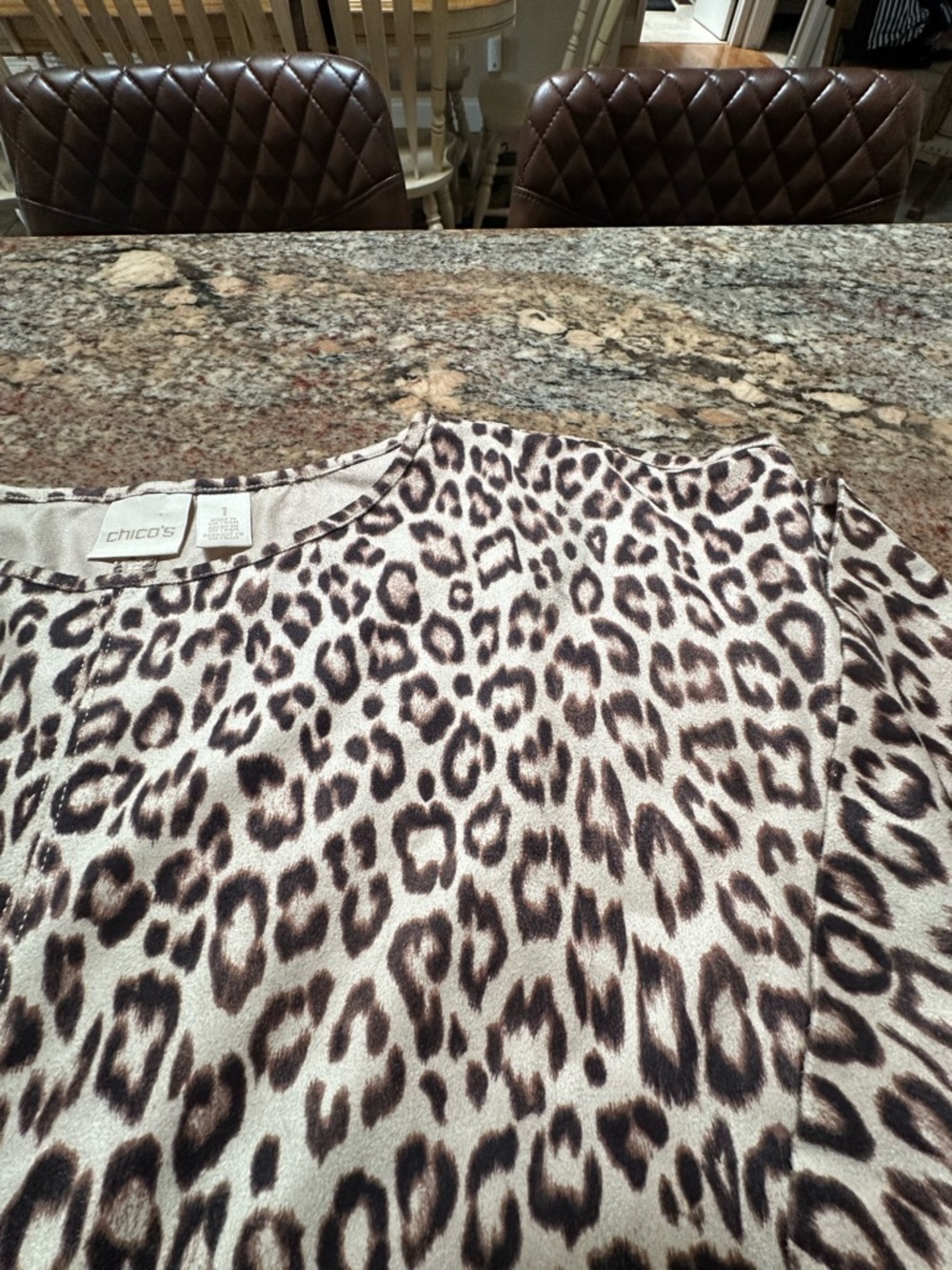 Chico's Leopard Print 3/4 Sleeve Faux Suede Tee in Neutral Tones - Picture 4 of 9